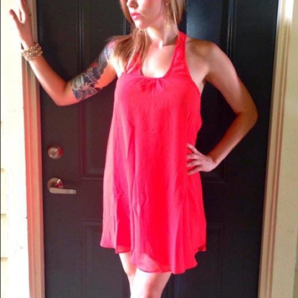 Tomato red shirt dress with sexy back and bow